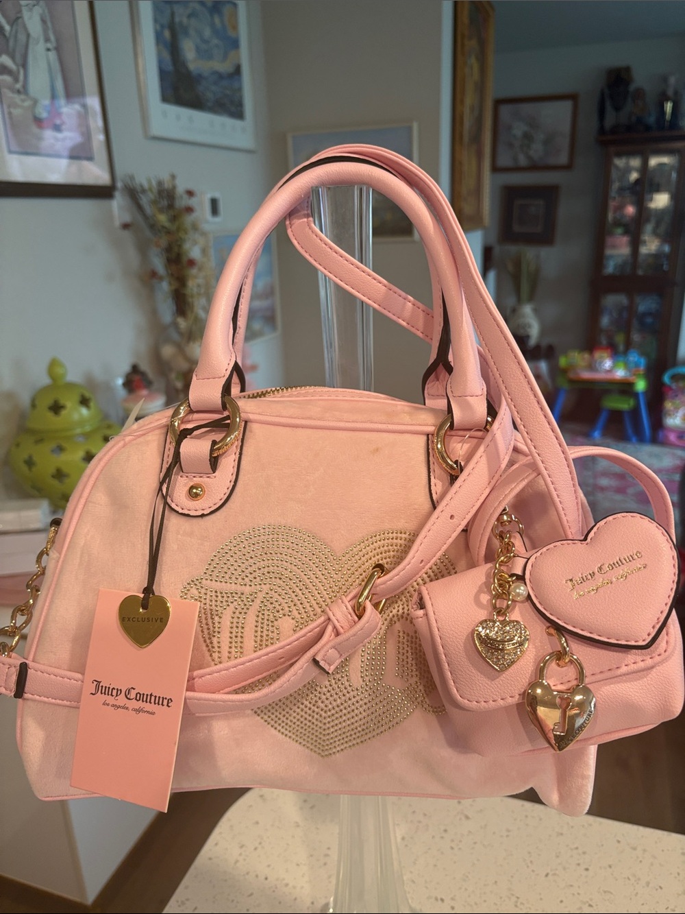 Juicy Couture Blush Pink Satchel with Heart Charm Details